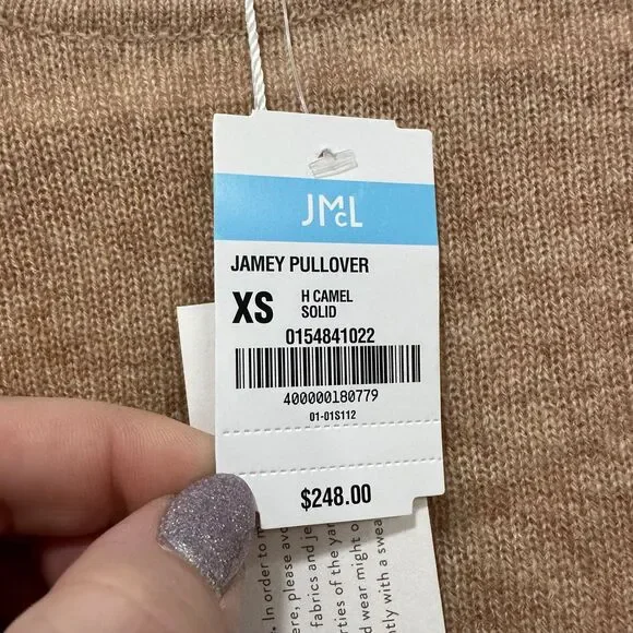 J Mclaughlin Womens Jamey Pullover Sweater Cashmere Tan Knit Long Sleeve Crew XS - Picture 3 of 8